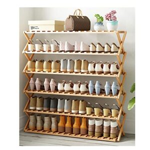 qiffiy six layer bamboo shoe rack installation free simple folding solid wood shoe cabinet entrance shoe shelf(natural bamboo)