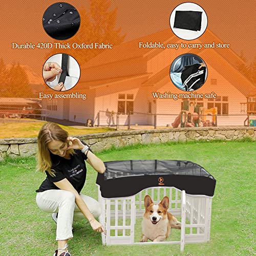 PJYuCien Dog Playpen Mesh Top Cover, Fits 36 Inch 4 Panels Regular Square Plastic Exercise Pet Pen, Velcro Connections, Black (Note: Cover Only, Playpen Not Included !!!)