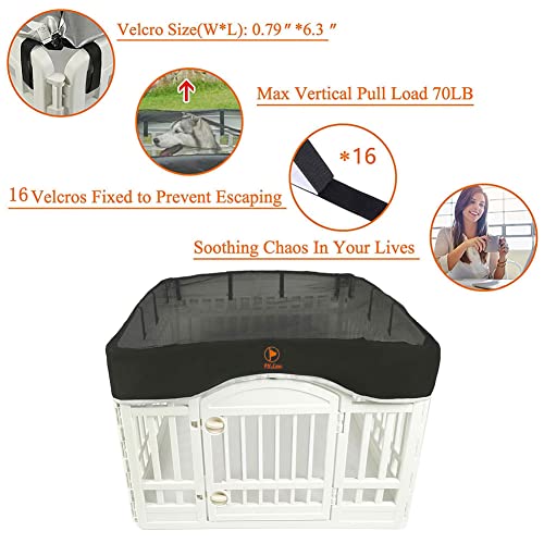 PJYuCien Dog Playpen Mesh Top Cover, Fits 36 Inch 4 Panels Regular Square Plastic Exercise Pet Pen, Velcro Connections, Black (Note: Cover Only, Playpen Not Included !!!)