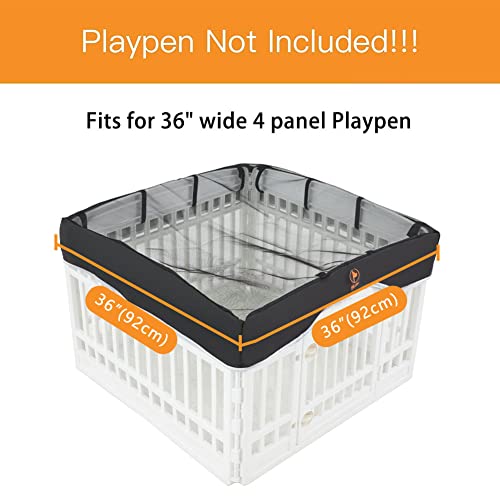 PJYuCien Dog Playpen Mesh Top Cover, Fits 36 Inch 4 Panels Regular Square Plastic Exercise Pet Pen, Velcro Connections, Black (Note: Cover Only, Playpen Not Included !!!)