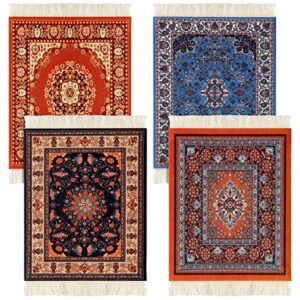 4 pieces rug table coasters table drink holders oriental design fabric carpet drink mats oriental design fabric elegant carpets kitchen and bar mats for home office and more (retro pattern,square)