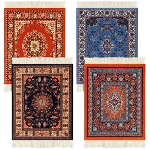 4 Pieces Rug Table Coasters Table Drink Holders Oriental Design Fabric Carpet Drink Mats Oriental Design Fabric Elegant Carpets Kitchen and Bar Mats for Home Office and More (Retro Pattern,Square)