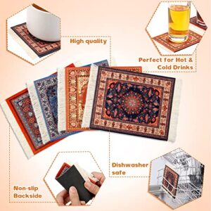 4 Pieces Rug Table Coasters Table Drink Holders Oriental Design Fabric Carpet Drink Mats Oriental Design Fabric Elegant Carpets Kitchen and Bar Mats for Home Office and More (Retro Pattern,Square)