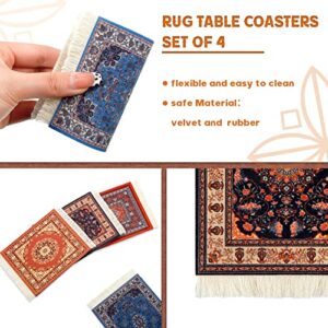 4 Pieces Rug Table Coasters Table Drink Holders Oriental Design Fabric Carpet Drink Mats Oriental Design Fabric Elegant Carpets Kitchen and Bar Mats for Home Office and More (Retro Pattern,Square)