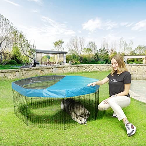 PJYuCien Dog Playpen Mesh Top Cover, Fits 24 Inch 8 Panels Regular Octagon Metal Exercise Pet Playpen, Velcro Connections, Blue (Note: Cover Only, Playpen Not Included !!!)