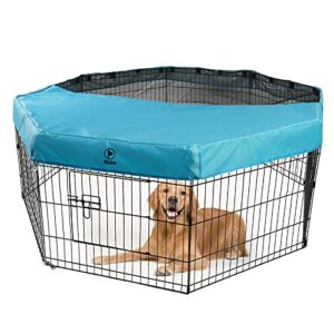 pjyucien dog playpen mesh top cover, fits 24 inch 8 panels regular octagon metal exercise pet playpen, velcro connections, blue (note: cover only, playpen not included !!!)