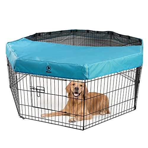 PJYuCien Dog Playpen Mesh Top Cover, Fits 24 Inch 8 Panels Regular Octagon Metal Exercise Pet Playpen, Velcro Connections, Blue (Note: Cover Only, Playpen Not Included !!!)