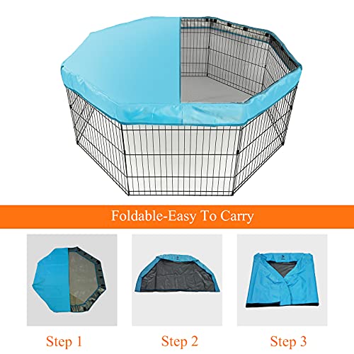 PJYuCien Dog Playpen Mesh Top Cover, Fits 24 Inch 8 Panels Regular Octagon Metal Exercise Pet Playpen, Velcro Connections, Blue (Note: Cover Only, Playpen Not Included !!!)