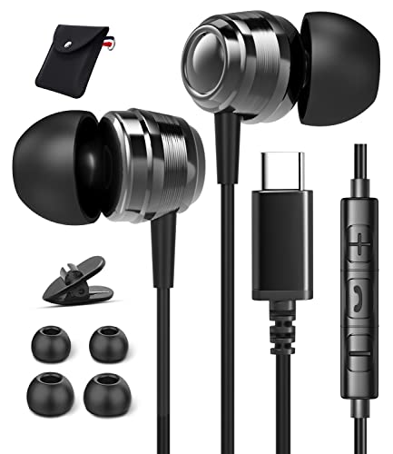 USB C Headphones, USB C Earbuds, USB Type C Earphone USB C Headphone Plug Noise Canceling in-Ear Headphones with Microphone for Samsung S23 S22 Ultra Z Flip 4 S21 Google Pixel 6a 7 Pro iPad Pro Air 5