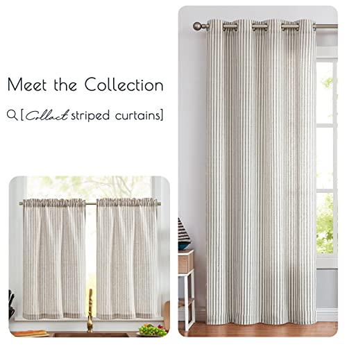 COLLACT Kitchen Curtains Linen Curtains 24 Inch Length Sets Pinstripe Pattern Grey Tiers for Kitchen Bathroom Farmhouse Country Rustic Rod Pocket Ticking Striped Curtains 2 Panels Gray on Beige