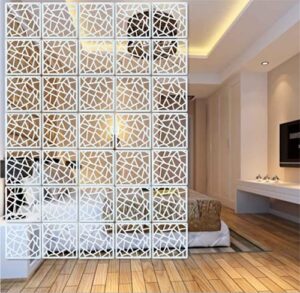 bmidrut white hanging room divider,12 pieces wood-plastic diy panel screens partition wall dividers room decoration with all accessories 11.4x11.4 inch