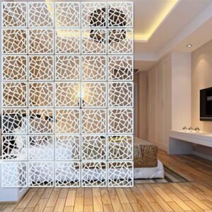 BMIDRUT White Hanging Room Divider,12 Pieces Wood-Plastic DIY Panel Screens Partition Wall Dividers Room Decoration with All Accessories 11.4x11.4 Inch