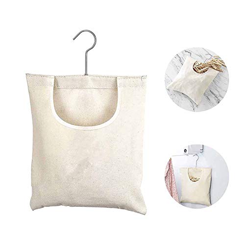 Handy Laundry Clothespin Bag, Semi-Closed Canvas Clothespin Storage Hanger Bag, Hanging Storage Organizer Laundry Clothes Pin Holder with Hanging Hook for Home Outdoor Supply, 10.6 x 12.6 Inch