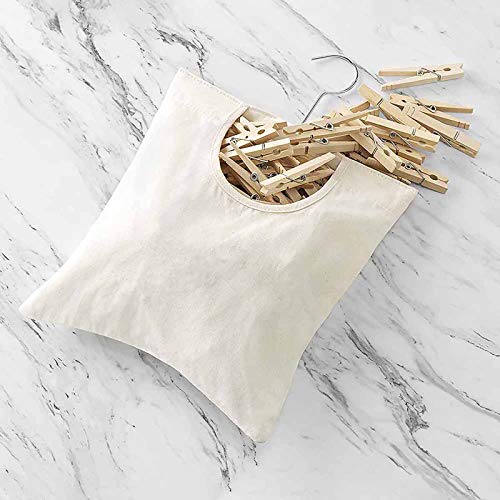Handy Laundry Clothespin Bag, Semi-Closed Canvas Clothespin Storage Hanger Bag, Hanging Storage Organizer Laundry Clothes Pin Holder with Hanging Hook for Home Outdoor Supply, 10.6 x 12.6 Inch