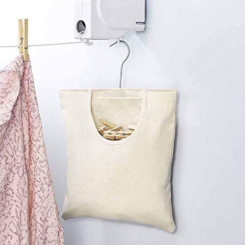 Handy Laundry Clothespin Bag, Semi-Closed Canvas Clothespin Storage Hanger Bag, Hanging Storage Organizer Laundry Clothes Pin Holder with Hanging Hook for Home Outdoor Supply, 10.6 x 12.6 Inch