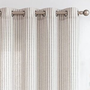 collact linen curtains 84 inch length 2 panels for living room pinstripe pattern farmhouse curtain grey drapes rustic grommet light filtering ticking striped window curtains for bedroom gray on beige