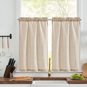 collact kitchen curtains linen curtains 24 inch length sets pinstripe pattern taupe tiers for kitchen bathroom farmhouse country rustic rod pocket ticking striped curtains 2 panels taupe on beige