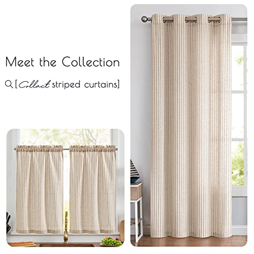 COLLACT Kitchen Curtains Linen Curtains 24 Inch Length Sets Pinstripe Pattern Taupe Tiers for Kitchen Bathroom Farmhouse Country Rustic Rod Pocket Ticking Striped Curtains 2 Panels Taupe on Beige
