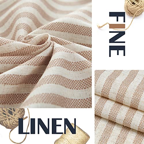 COLLACT Kitchen Curtains Linen Curtains 24 Inch Length Sets Pinstripe Pattern Taupe Tiers for Kitchen Bathroom Farmhouse Country Rustic Rod Pocket Ticking Striped Curtains 2 Panels Taupe on Beige