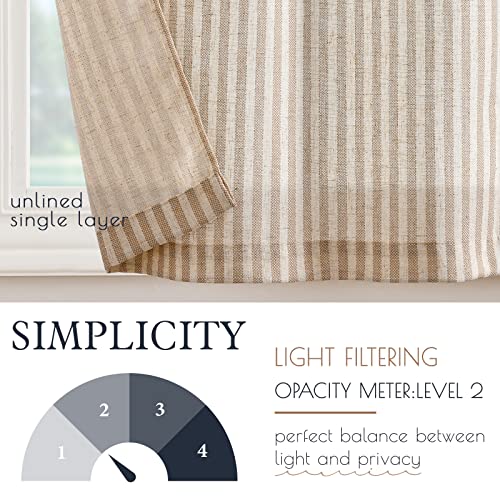 COLLACT Kitchen Curtains Linen Curtains 24 Inch Length Sets Pinstripe Pattern Taupe Tiers for Kitchen Bathroom Farmhouse Country Rustic Rod Pocket Ticking Striped Curtains 2 Panels Taupe on Beige