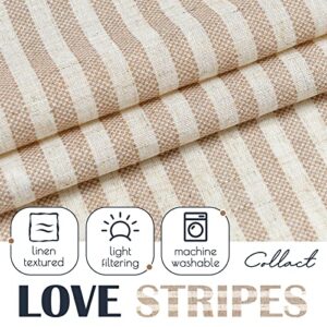 COLLACT Kitchen Curtains Linen Curtains 24 Inch Length Sets Pinstripe Pattern Taupe Tiers for Kitchen Bathroom Farmhouse Country Rustic Rod Pocket Ticking Striped Curtains 2 Panels Taupe on Beige