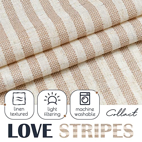 COLLACT Kitchen Curtains Linen Curtains 24 Inch Length Sets Pinstripe Pattern Taupe Tiers for Kitchen Bathroom Farmhouse Country Rustic Rod Pocket Ticking Striped Curtains 2 Panels Taupe on Beige