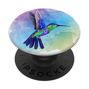 colorful watercolor nature blue hummingbird colorful bird popsockets popgrip: swappable grip for phones & tablets