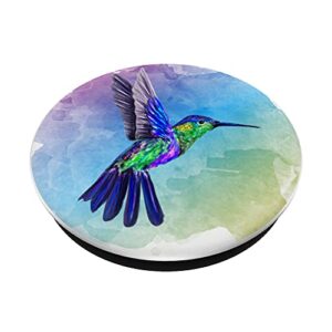 Colorful Watercolor Nature Blue Hummingbird Colorful Bird PopSockets PopGrip: Swappable Grip for Phones & Tablets