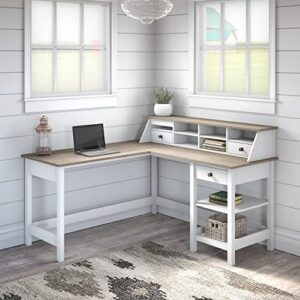 Bush Furniture Mayfield L Shaped Computer Desk with Desktop Organizer, 60W, Pure White and Shiplap Gray