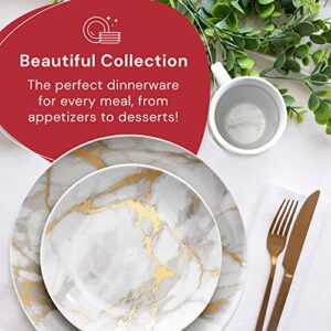 Safdie & Co. - Gold Marble Plates and Bowls Sets, Modern Dinnerware Set, Kitchen Dinnerware Sets, Indoor and Outdoor Plates, 16-Piece Kitchen Plates and Bowls Set with Mugs, Dishwasher Safe