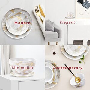 Safdie & Co. - Gold Marble Plates and Bowls Sets, Modern Dinnerware Set, Kitchen Dinnerware Sets, Indoor and Outdoor Plates, 16-Piece Kitchen Plates and Bowls Set with Mugs, Dishwasher Safe