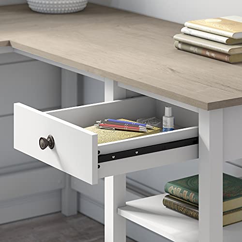 Bush Furniture Mayfield L Shaped Computer Desk with 2 Drawer Lateral File Cabinet, 60W, Pure White and Shiplap Gray