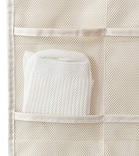 ST-BEST-P Bra and Underwear Hanging Storage Organizer Mesh Pockets Dual Sided Wall Shelves Space Saver Bag Sock Underpants Drawer Closet Clothes Rack (Beige:(5+10 Pockets))