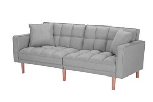 lambgier futon sofa bed, mid-century modern convertible couch loveseat sleeper for small space (light grey)