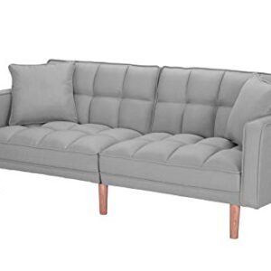 Lambgier Futon Sofa Bed, Mid-Century Modern Convertible Couch Loveseat Sleeper for Small Space (Light Grey)