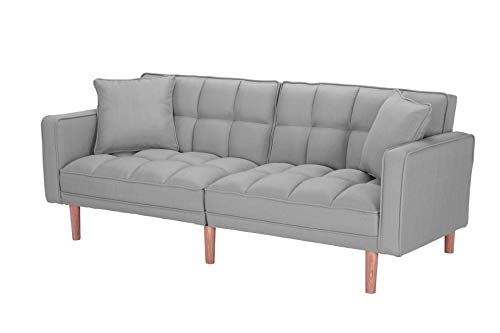 Lambgier Futon Sofa Bed, Mid-Century Modern Convertible Couch Loveseat Sleeper for Small Space (Light Grey)