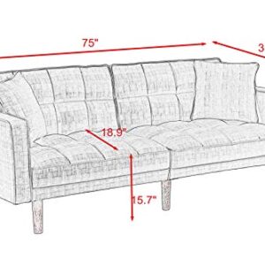 Lambgier Futon Sofa Bed, Mid-Century Modern Convertible Couch Loveseat Sleeper for Small Space (Light Grey)