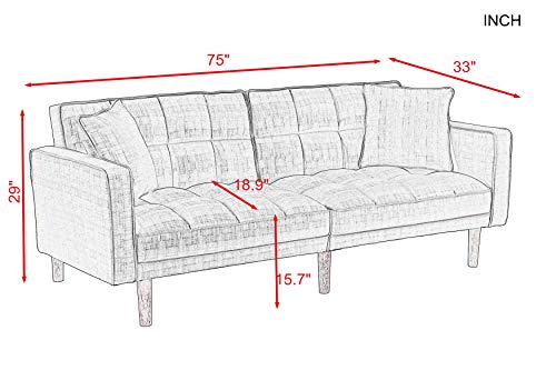 Lambgier Futon Sofa Bed, Mid-Century Modern Convertible Couch Loveseat Sleeper for Small Space (Light Grey)