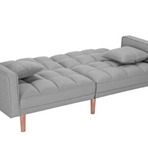 Lambgier Futon Sofa Bed, Mid-Century Modern Convertible Couch Loveseat Sleeper for Small Space (Light Grey)