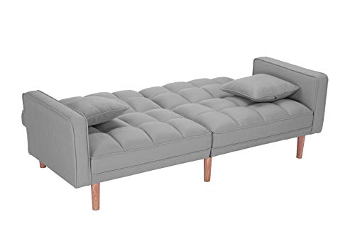 Lambgier Futon Sofa Bed, Mid-Century Modern Convertible Couch Loveseat Sleeper for Small Space (Light Grey)