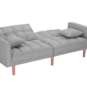 Lambgier Futon Sofa Bed, Mid-Century Modern Convertible Couch Loveseat Sleeper for Small Space (Light Grey)