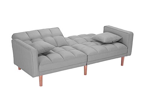 Lambgier Futon Sofa Bed, Mid-Century Modern Convertible Couch Loveseat Sleeper for Small Space (Light Grey)