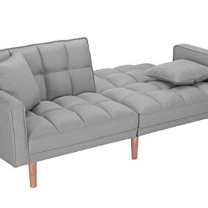 Lambgier Futon Sofa Bed, Mid-Century Modern Convertible Couch Loveseat Sleeper for Small Space (Light Grey)