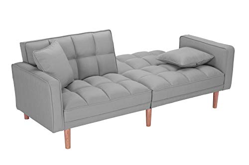 Lambgier Futon Sofa Bed, Mid-Century Modern Convertible Couch Loveseat Sleeper for Small Space (Light Grey)