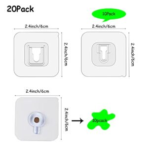 Double-Sided Adhesive Hooks 10 Pair, Adhesive Hooks 10pcs, Adhesive Wall Hooks, Self-Adhesive Hooks, Wall-Sticking Hooks Without Punching and Nails, Waterproof and Oil-Proof (20 Pack) (Type-A)