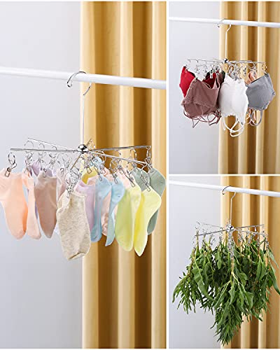 WYCQKL Laundry Drying Rack 2 Pack, 24 Clips Clothes Hangers, Collapsible Metal Dryer Rack for Drying Underwear, Towel, Socks, Baby Clothes, Bras, Herbs