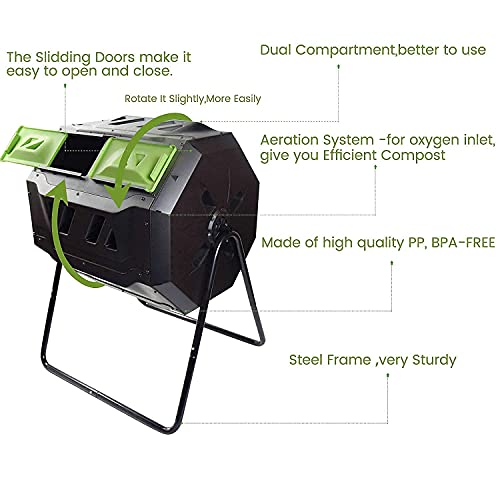 SQUEEZE master 43Gallon Large Compost Tumbler Bin -Outdoor Garden Rotating-with 100% 2.6Gallon/ 9.8 Liter-100 Counts Compostable Trash Bags