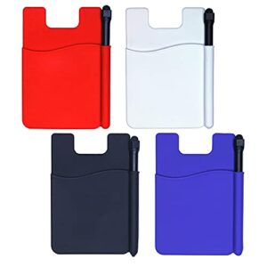 silicone phone wallet with stylus pen, phone card holder - set of 4 (assorted)