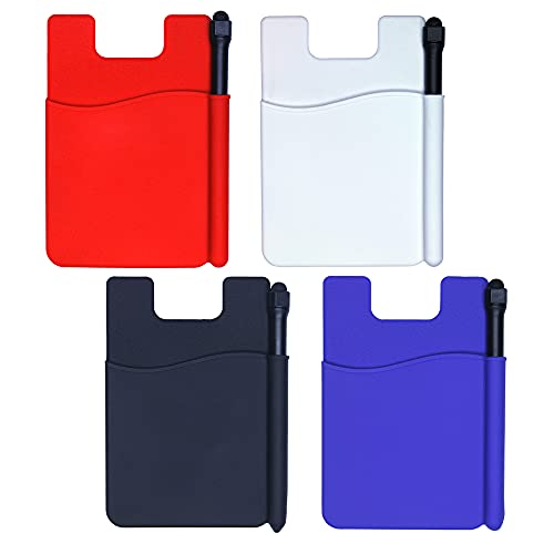 Silicone Phone Wallet with Stylus Pen, Phone Card Holder - Set of 4 (Assorted)