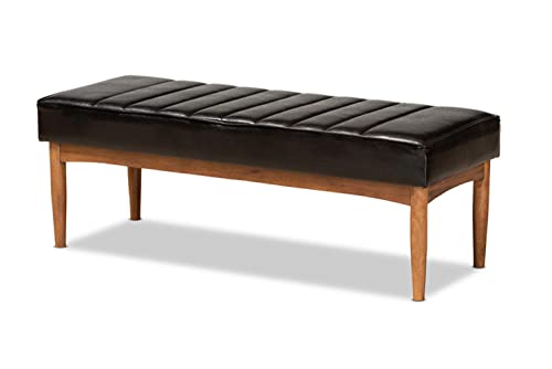 Baxton Studio Daymond Mid-Century Modern Dark Brown Faux Leather Upholstered and Walnut Brown Finished Wood Dining Bench